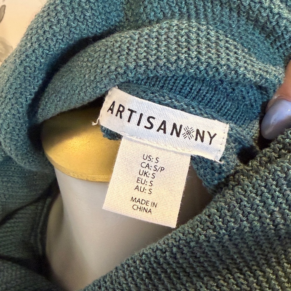 Artisan NY Womens Turtleneck Dress Size Small Aqua Blue Long Sleeve Long Knit - Picture 5 of 5